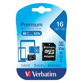 Verbatim MicroSDHC Memory Card Class 10 16GB With Adaptor 44082 VM44082