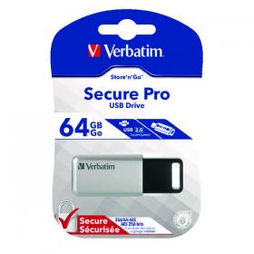 Verbatim Secure Pro USB 3.0 Flash Drive 64GB Silver/Black 98666 VM98666