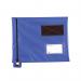 This photograph shows a collection of GoSecure mailing pouches in various shades of blue, including the flat mailing pouch measuring 286x336mm. The pouches feature the GoSecure logo and are neatly stacked on top of each other.