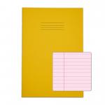 RHINO A4 Tinted Exercise Book 48 Pages / 24 Leaf Yellow with Pink Paper 8mm Lined with Margin EX68139PP-8
