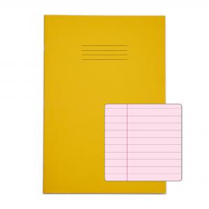 RHINO A4 Tinted Exercise Book 48 Pages  24 Leaf Yellow with Pink Paper