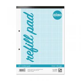 RHINO A4 Graph Pad Headbound 100 Pages 50 Leaf 1:5:10 Graph Ruling with Plain Reverse HAG1-4