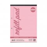 RHINO A4 Tinted Refill Pad 100 Pages / 50 Leaf Pink Paper 8mm Lined with Margin HAPFM-8
