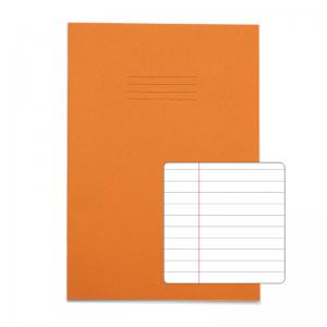 RHINO A4 Exercise Book 64 Pages 32 Leaf Orange 8mm Lined with Margin