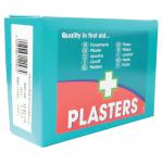 The photograph features a pack of 150 Wallace Cameron Fabric Pilferproof Plasters, with the brands logo and product name displayed prominently. The packaging is clean and professional, with a green and white color scheme. The plasters themselves are individually wrapped and appear to be made of fabric material.