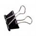The photograph captures a group of sleek, black foldback clips, neatly lined up in a pack of 100. Each clip measures 19mm, with no branding visible, creating a versatile and minimalistic look. The matte finish adds a touch of sophistication to these practical office supplies.
