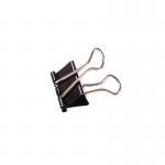 The picture shows a pack of 10 black clips, each measuring 50mm, with a foldback design. The clips are unbranded, giving them a sleek and simple appearance. They are perfect for organizing papers or documents.