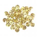 This photograph features a large pack of unbranded 11mm brass drawing pins, also known as thumbtacks. These pins are typically used for hanging and securing paper or other lightweight materials to cork boards or walls. The pins are shiny and have a sharp tip and a flat head, with an overall simple and functional design.