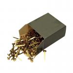 The picture shows a pack of 200 unbranded brass paper fasteners, each measuring 40mm in length. The clips appear shiny and sturdy, with sharp points for securing multiple sheets of paper together. Perfect for organizing documents or arts and crafts projects.