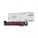 The picture shows a Xerox Everyday Remanufactured Toner Cartridge in High Yield Magenta. The toner is specifically made for HP printers and is compatible with the CF463X model. It has a sleek design and a vibrant shade of magenta. The Xerox logo can be seen on the cartridge.
