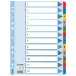 Esselte Mylar 1-12 Part Dividers A4 - Multi-Coloured - Outer carton of 10 100162