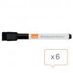 Nobo Mini Whiteboard Pen With Magnetic Eraser Cap 6 Pack Black 2104184