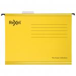 Rexel Classic A4 Reinforced Suspension Files for Filing Cabinets, 15mm V base, 100% Recycled Card, Yellow, Pack of 25 2115588