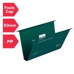 Rexel Foolscap Heavy Duty Suspension Files with Tabs and Inserts for Filing Cabinets, 50mm base, Polypropylene, Green, Crystalfile Extra, Pack of 25 3000112