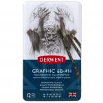 Derwent Medium Graphic Pencils Tin Graphite Drawing and Sketching Pencils 6B-4H (Set of 12) - Outer carton of 6 34214