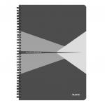 Leitz Office Notebook A4 ruled, wirebound with Polypropylene cover 90 sheets. Grey - Outer carton of 5 44960085