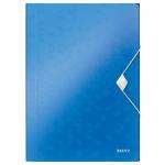 Leitz WOW 3 Flap Folder A4 Polypropylene 150 Sheet Capacity Blue Metallic - Outer carton of 10 45990036