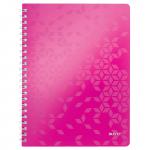 Leitz WOW Notebook A4 ruled, wirebound with Polypropylene cover 80 sheets. Pink - Outer carton of 6 46370023
