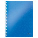 Leitz WOW Notebook A4 ruled, wirebound with Polypropylene cover 80 sheets. Blue - Outer carton of 6 46370036