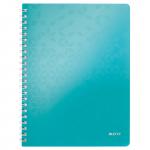 Leitz WOW Notebook A4 ruled, wirebound with Polypropylene cover 80 sheets. Ice Blue - Outer carton of 6 46370051
