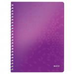 Leitz WOW Notebook A4 ruled, wirebound with Polypropylene cover 80 sheets. Purple - Outer carton of 6 46370062
