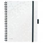 Leitz WOW Be Mobile Notebook A4 ruled, wirebound with Polypropylene cover. 80 sheets, 4-hole punched. Integrated pen holder and 3 flap folder. White 46440001