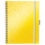 Leitz WOW Be Mobile Notebook A4 ruled, wirebound with Polypropylene cover. 80 sheets, 4-hole punched. Integrated pen holder and 3 flap folder. Yellow 46440016