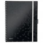 Leitz WOW Be Mobile Notebook A4 ruled, wirebound with Polypropylene cover. 80 sheets, 4-hole punched. Integrated pen holder and 3 flap folder. Black 46440095