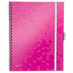 Leitz WOW Notebook Be Mobile A4 squared, wirebound with PP cover 80 sheets, 4-hole punched, Integrated pen holder and 3 flap folder, Pink 46450023