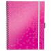 Leitz-WOW-Notebook-Be-Mobile-A4-squared-wirebound-with-PP-cover-80-sheets-4-hole-punched-Integrated-pen-holder-and-3-flap-folder-Pink-Outer-carton-of-6-46450023