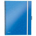 Leitz WOW Notebook Be Mobile A4 squared, wirebound with PP cover 80 sheets, 4-hole punched, Integrated pen holder and 3 flap folder, Blue 46450036