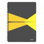 Leitz Office Notebook A4 ruled, wirebound with cardboard cover 90 sheets. Yellow - Outer carton of 5 46480015