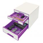 Leitz WOW CUBE Drawer Cabinet, 4 drawers (2 big and 2 small). A4 Maxi. White/purple 52132062