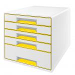 Leitz WOW CUBE Drawer Cabinet, 5 drawers (1 big and 4 small). A4 Maxi. White/yellow 52142016