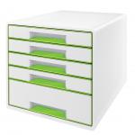 Leitz WOW CUBE Drawer Cabinet, 5 drawers (1 big and 4 small). A4 Maxi. White/green 52142054