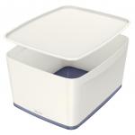 Leitz MyBox Large with lid, Storage Box 18 litre, W 318 x H 198 x D 385 mm. White/grey - Outer carton of 4 52161001