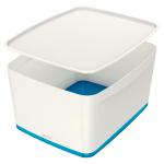 Leitz MyBox WOW Large with lid, Storage Box 18 litre, W 318 x H 198 x D 385 mm. White/blue - Outer carton of 4 52161036