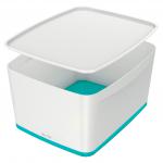 Leitz MyBox WOW Large with lid, Storage Box. 18 litre, W 318 x H 198 x D 385 mm. White/ice blue - Outer carton of 4 52161051