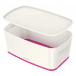 Leitz MyBox WOW Small with lid, Storage Box 5 litre, W 318 x H 128 x D 191 mm. White/pink - Outer carton of 4 52291023