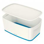 Leitz MyBox WOW Small with lid, Storage Box 5 litre, W 318 x H 128 x D 191 mm. White/blue - Outer carton of 4 52291036