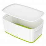 Leitz MyBox WOW Small with lid, Storage Box. 5 litre, W 318 x H 128 x D 191 mm. White/green - Outer carton of 4 52291054