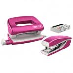 Leitz NeXXt WOW Mini Stapler and Hole Punch Set. 10 sheets. Handy mini version. Includes staples, in blister pack. Pink 55612023