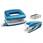 Leitz NeXXt WOW Mini Stapler and Hole Punch Set. 10 sheets. Handy mini version. Includes staples, in blister pack. Blue 55612036
