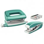 Leitz NeXXt WOW Mini Stapler and Hole Punch Set. 10 sheets. Handy mini version. Includes staples, in blister pack. Ice Blue 55612051
