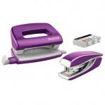 Leitz NeXXt WOW Mini Stapler and Hole Punch Set. 10 sheets. Handy mini version. Includes staples, in blister pack. Purple 55612062