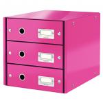 Leitz WOW Click & Store Drawer Cabinet (3 drawers).  With thumbholes and label holders. For A4 formats. Pink. 60480023