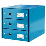 Leitz WOW Click & Store Drawer Cabinet (3 drawers).  With thumbholes and label holders. For A4 formats. Blue. 60480036