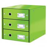 Leitz WOW Click & Store Drawer Cabinet (3 drawers).  With thumbholes and label holders. For A4 formats. Green. 60480054