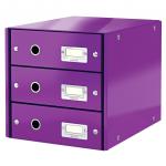 Leitz WOW Click & Store Drawer Cabinet (3 drawers).  With thumbholes and label holders. For A4 formats. Purple. 60480062
