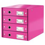 Leitz WOW Click & Store Drawer Cabinet (4 drawers). With thumbholes and label holders. For A4 formats. Pink. 60490023